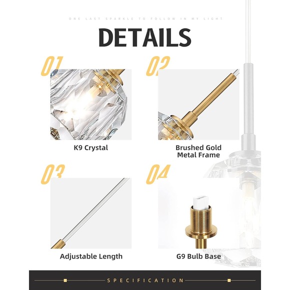 AUTELO 2-Pk Gold Pendant Lights Kitchen Island - Heavy Crystal Vintage Pendants - Picture 3 of 11